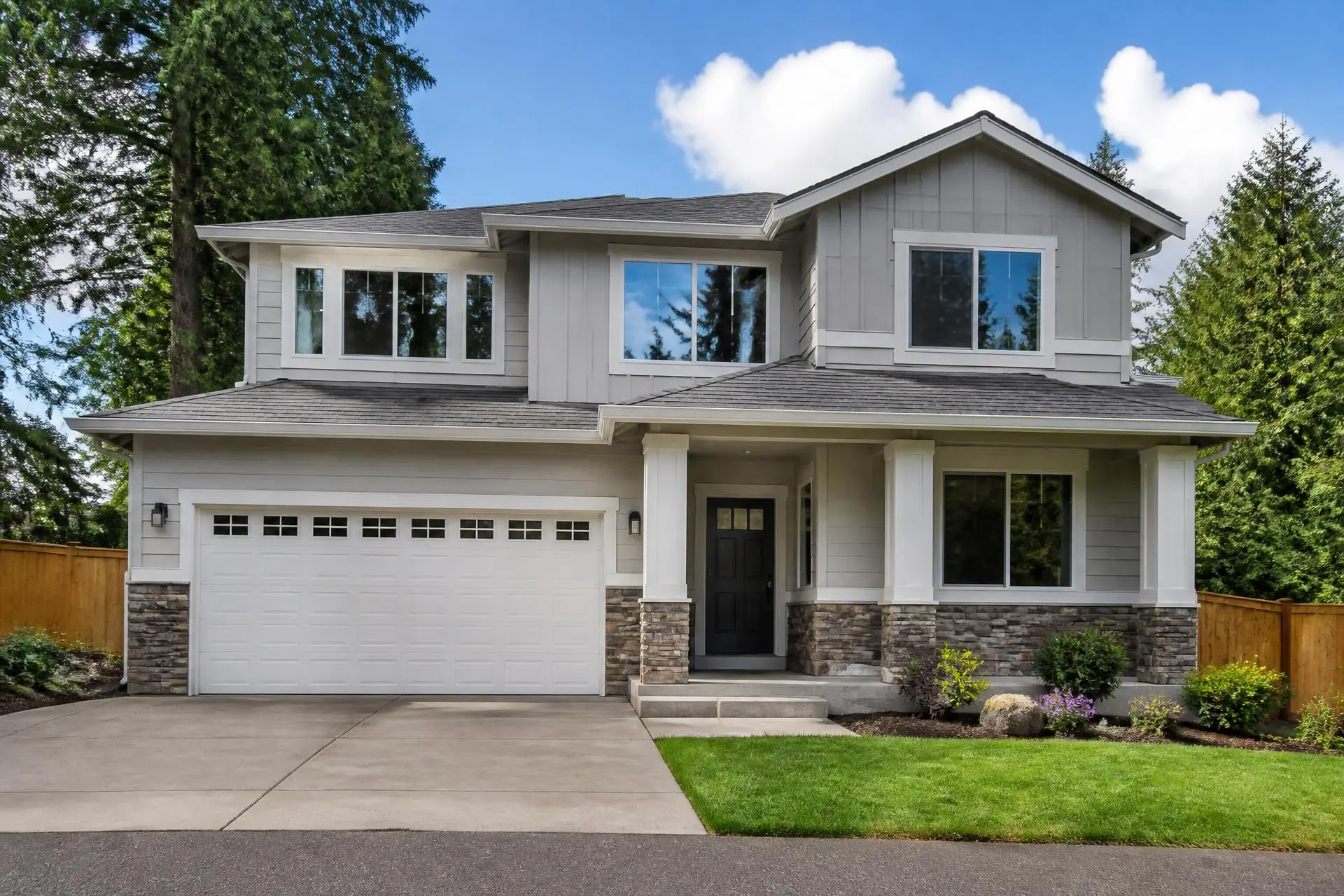 Suburban home exterior after a full exterior cleaning
