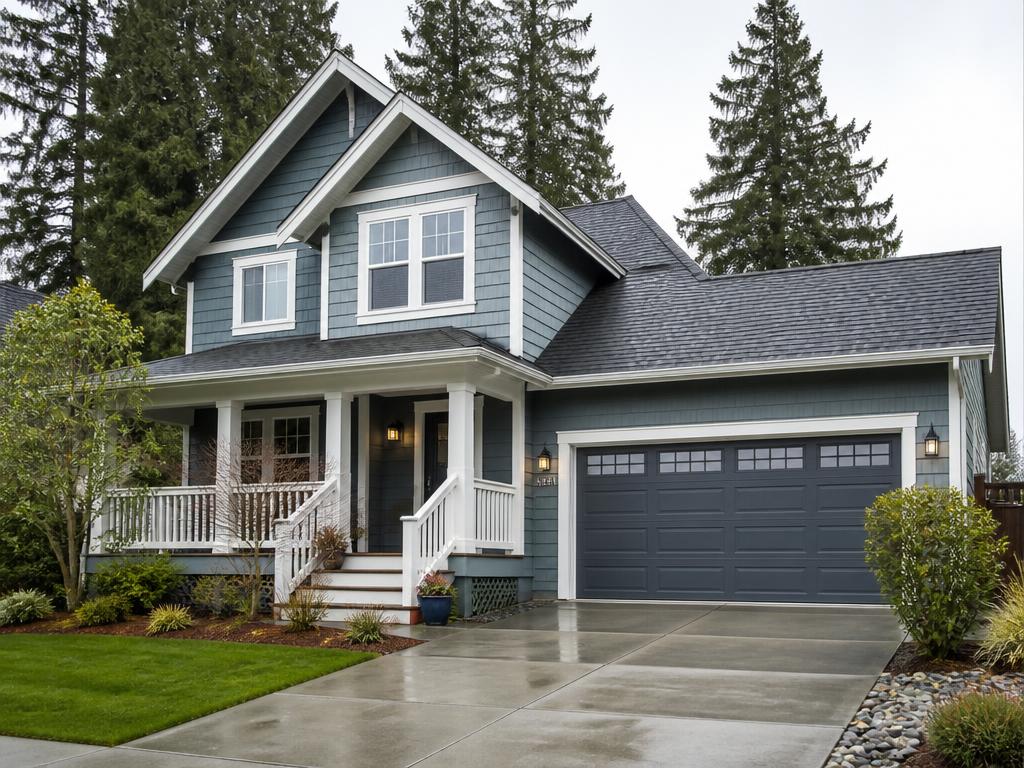 Freshly cleaned suburban home exterior with sparkling windows